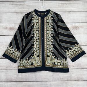 Bob Mackie Wearable Art Shirt Womens Medium Floral Stripe Button Up Top